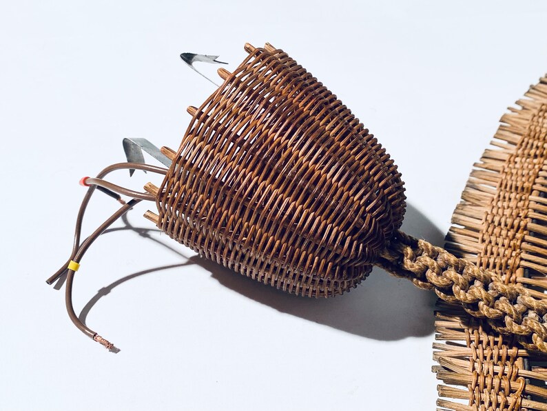 Huge Round Mid-Century Wicker Hanging Lamp / 60s 70s Vintage Decor image 10