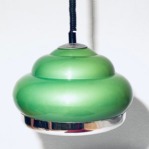 Green Space Age Large Plastic Hanging Lamp / 1970s Vintage Decor