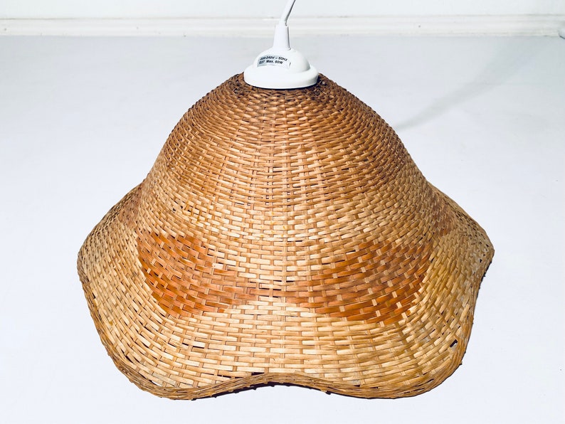 Hänglampa i rotting från mitten av århundradet / Boho vintage-inredning i 70-talsstil bild 5