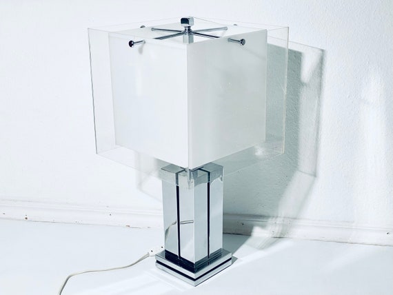 Romeo Rega Large Centrepiece Table Lamp Italy Chrome Plexiglass