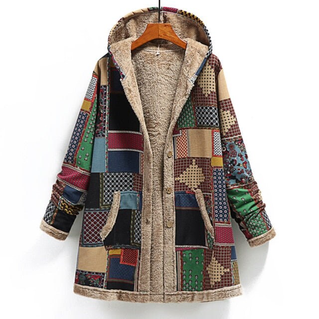 Women Printing Thick Fleece Hooded Loose Jacket - Etsy UK