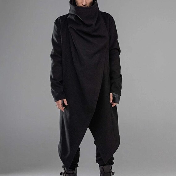Men Cloak Turtleneck Solid Cape Punk Style Irregular Jacket