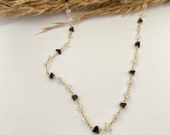 Dainty Black And White Rosary beaded necklace for women, Natural Onyx necklace,Gift for her