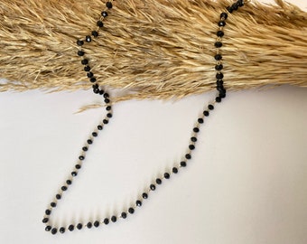 Zierliche Schwarz Onyx Rosenkranz Kette: 24K Vermeil Vergoldung Perlen Kette