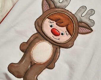 Embroidery file of little Niels in reindeer costume 13x18 and 15x25 Application Winter Christmas