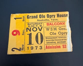 Entrada para la última actuación de String Bean en el Grand Ole Opry antes de ser asesinado