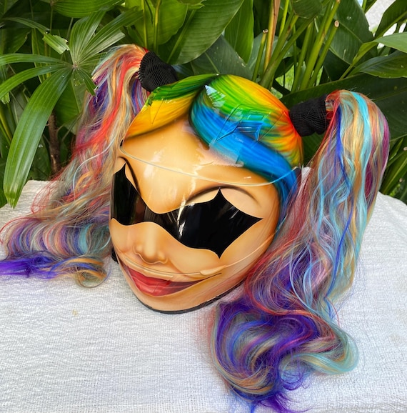 cool helmets for motorcycle quinn's Harley Quinn Motorcycle Helmet: Custom Airbrushed Biker Helmet With Rainbow  Pigtails