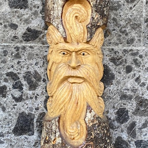 Wall Sculpture 11.5'' Tree Wizard Hand carved Wall Art Old Man in Tree Wall Hanging Art Forest Spirit