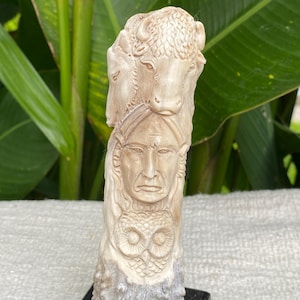 Carved Knife Handle Animal Kingdom Carved Antler Cane Antler Carving Tribal Chief