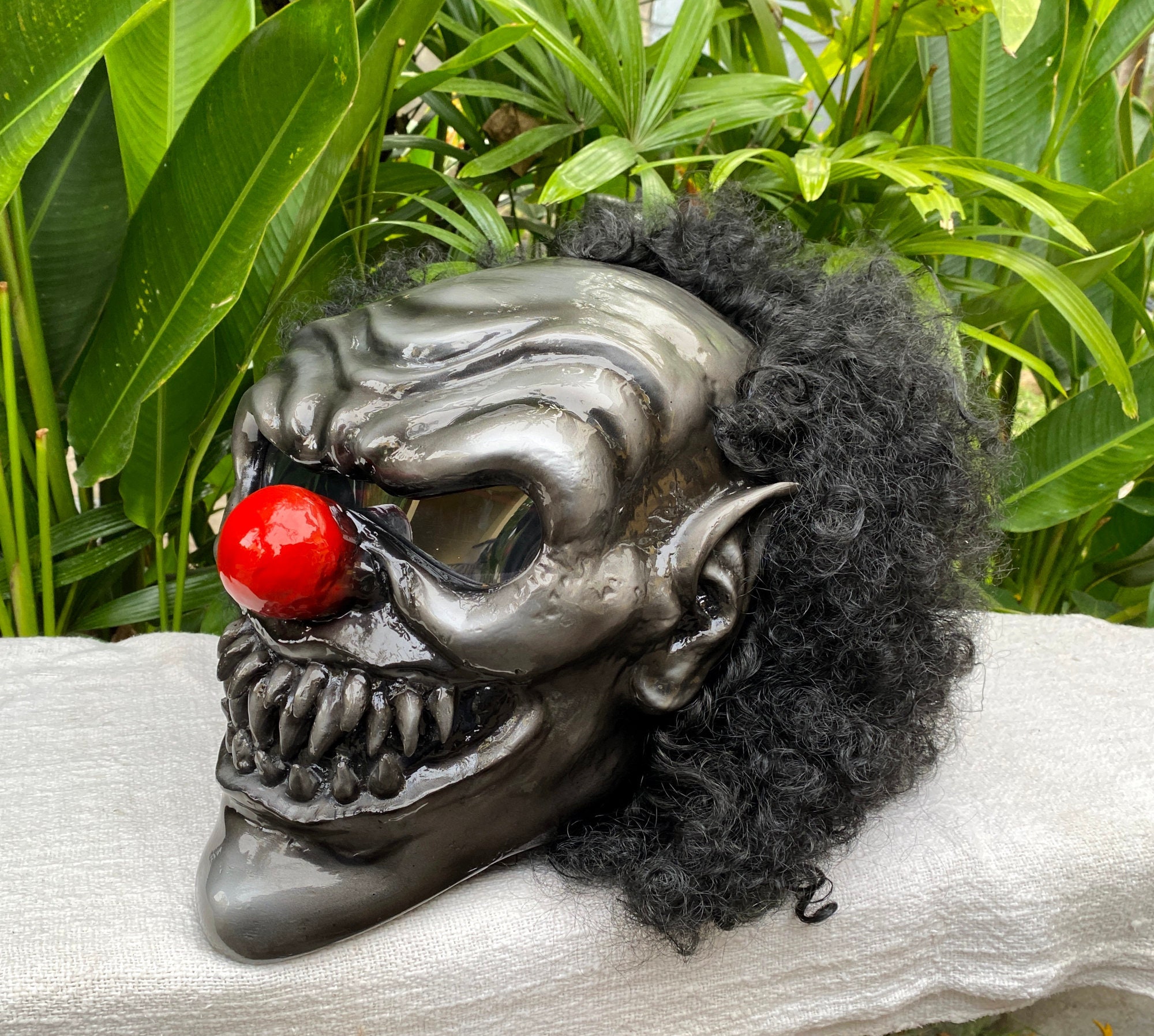 Scary motorcycle store helmet