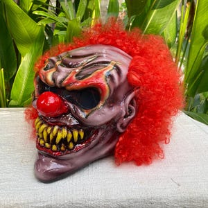 Custom Skull Motorcycle Helmet 3D Custom Helmet Monster Clown Helmet with Red Hair on fire