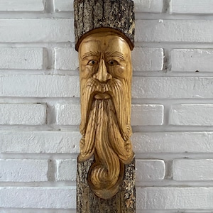 Forest Wizard Wall Sculpture 19'' Hand carved Wall Art Old Man in Tree Wall Hanging Wooden Art Forest Tree Spirit