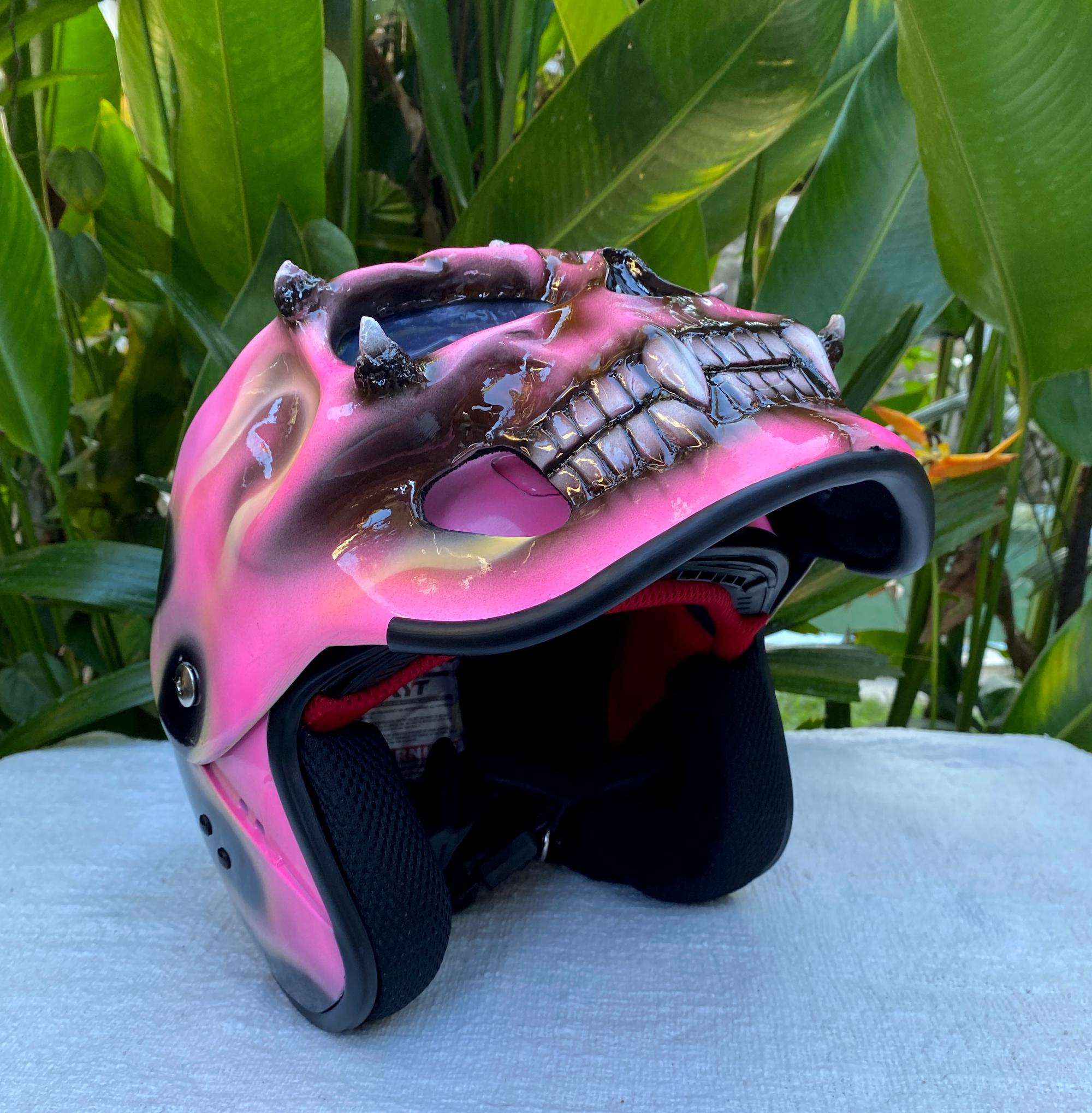 black and pink skull motorcycle helmet Pink Skull Motorcycle Helmet: Handmade DOT Ghost Rider Helmet