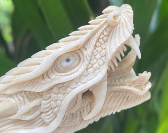 Carved Dragon Deer Antler Knife Handle, Chinese Style