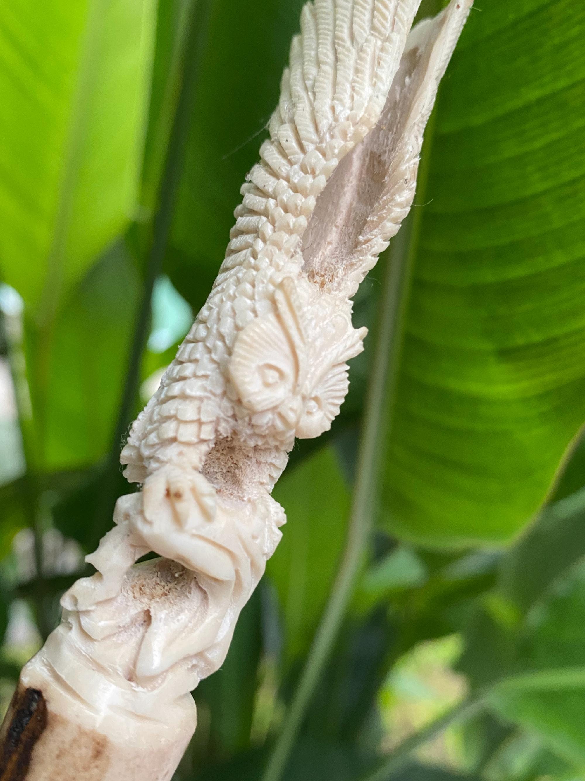 Hand Carved Antler Owl Figure, Carved Knife Handle