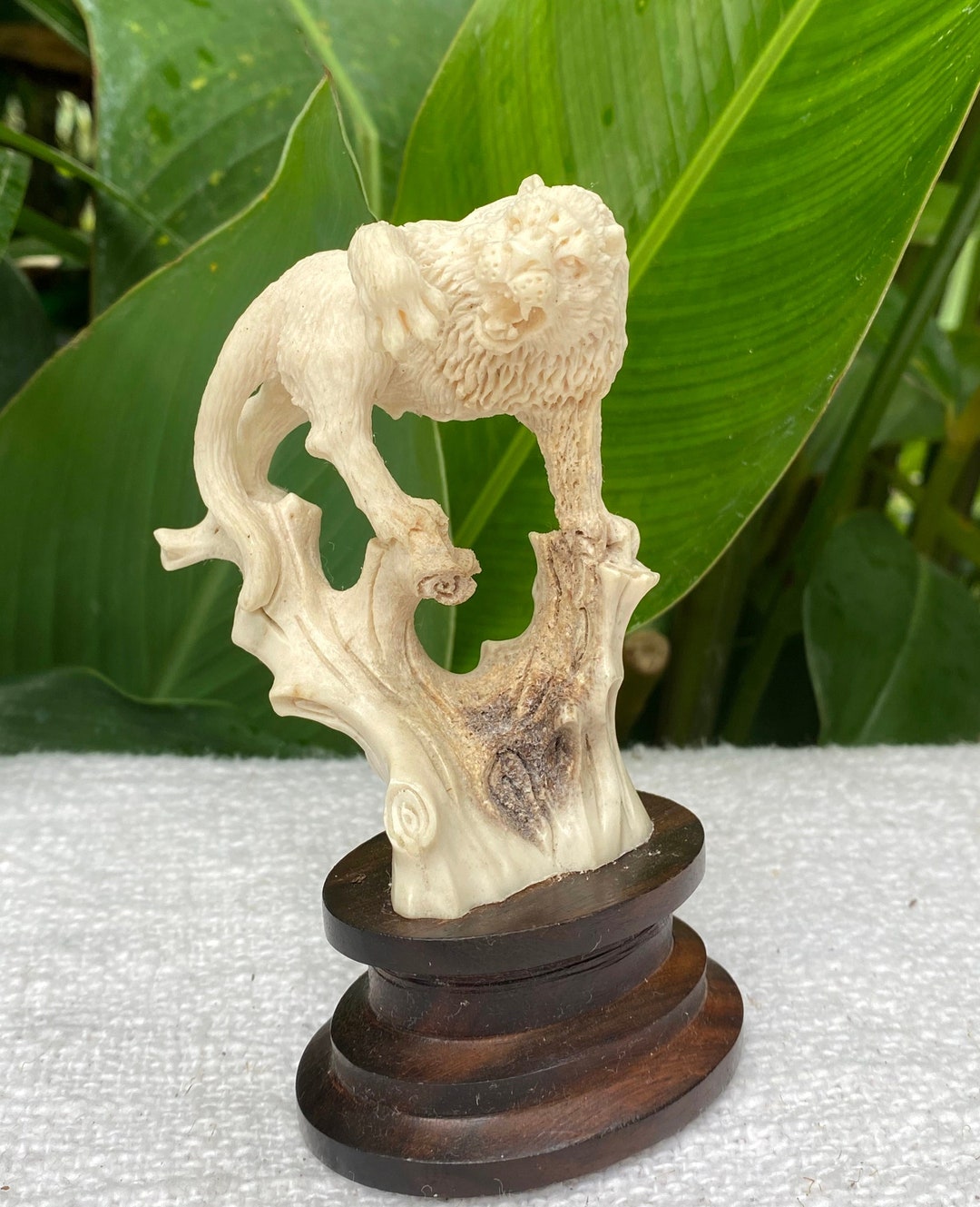 Moose Carving, Antler Carving, Lion Carved Figurine, Stand, Antler