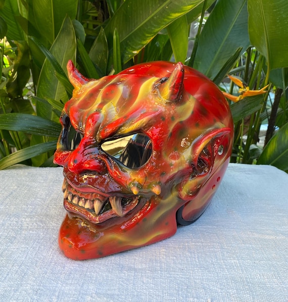 Custom Airbrushed Devil Motorcycle Helmet: 3D Skull Horns - Etsy