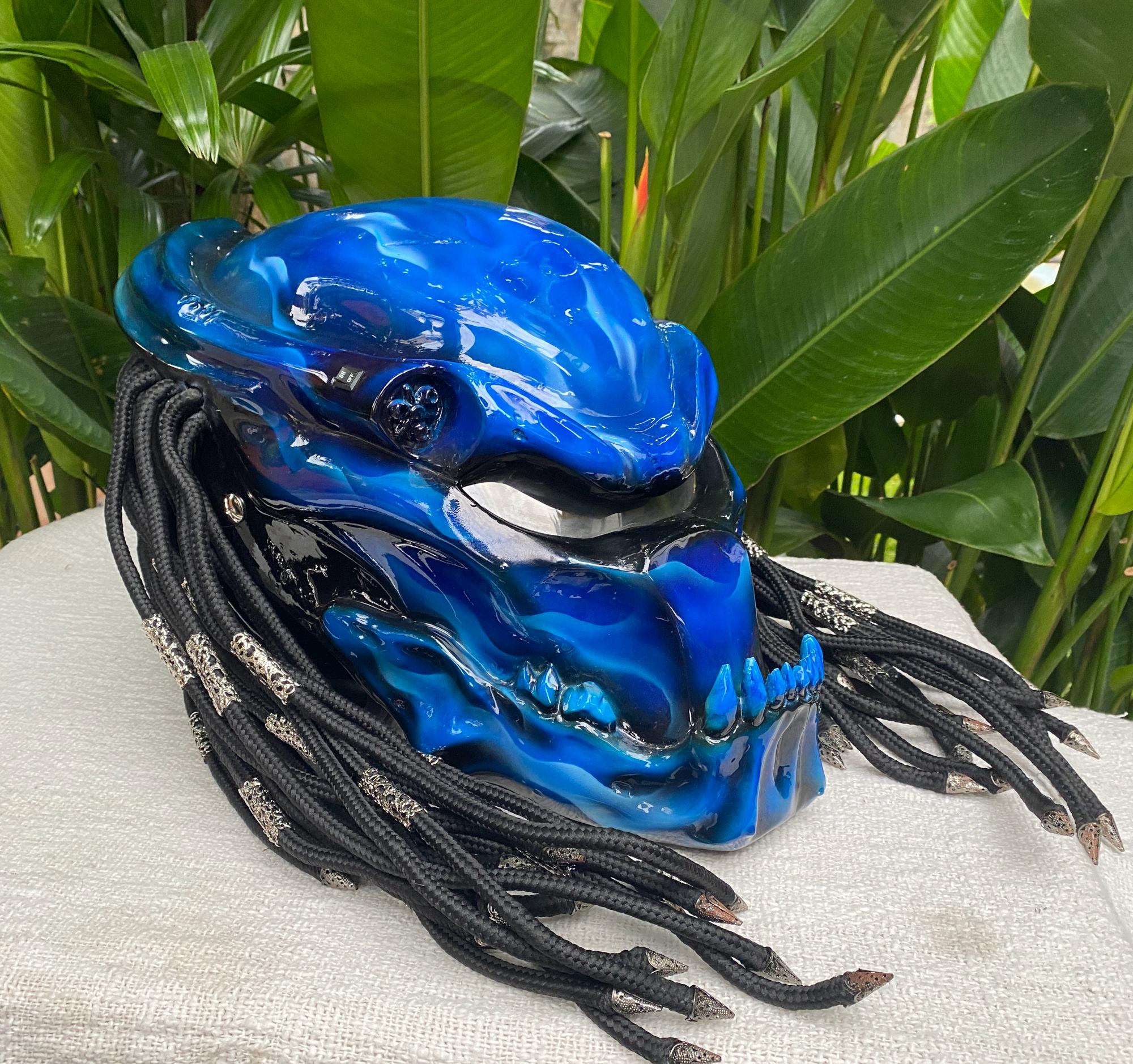Blue Alien Predator Motorcycle Full Face Laser Light Customized Helmet ...