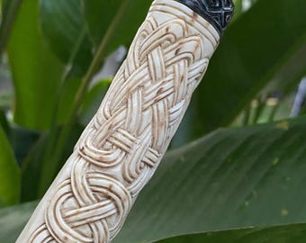 Carved Antler Knife Handle: Celtic Tribal Moose Design