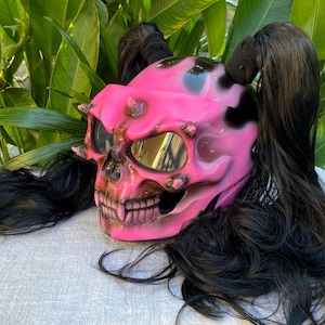 Pink Skull Helmet for Girls Custom Helmet Motorcycle Helmet With Pigtails Custom Helmet for the Ladies Etsy