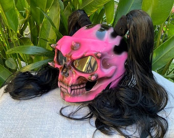 Rosa Casco Moto Con Trenzas Pink Skull Helmet For Girls, Custom
