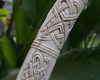 Carved Antler Knife Handle: Celtic Tribal Warrior Knife Design