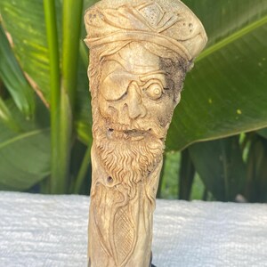 Moose Handle Pirate Carved Antler Knife Handle Davy Jones Pirates Moose Carving