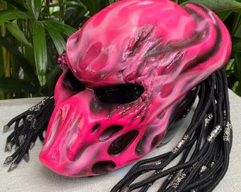 Pink Predator Motorcycle Helmet: Custom Laser Light KYT Helmet