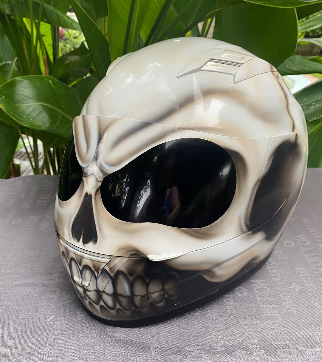 epic skeleton motorcycle helmet Black Death Ghost Rider Grim Reaper Custom Airbrush Helmet stacked into one aggressive GEAT SKULL MOTORCYCLE HELMET CLASSIC