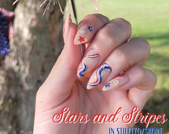 Stars and Stripes, Patriotic nails, 4th of July nails, red white and blue nails, American flag nails, Memorial day nails, Flag day nails