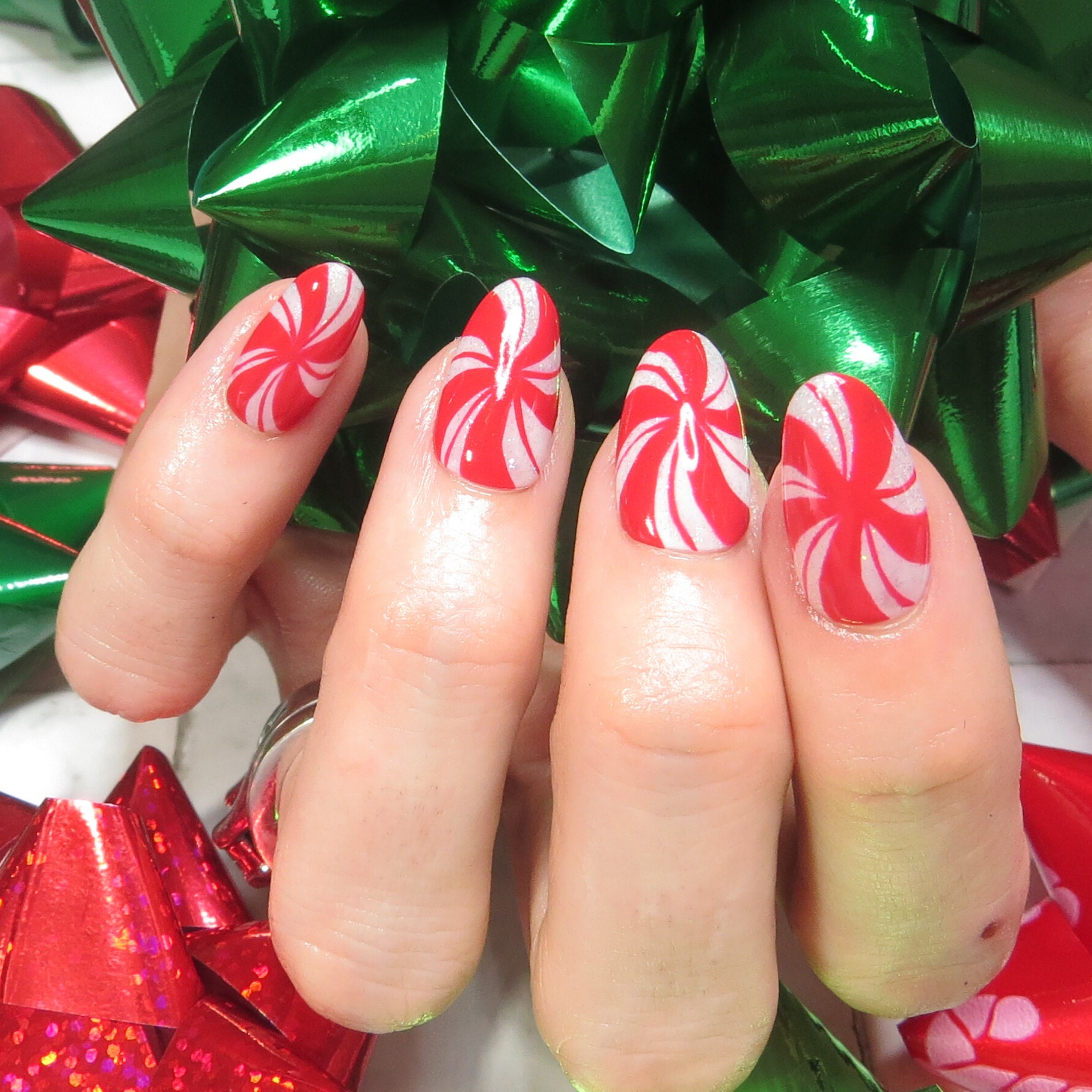 Peppermint Swirl, Candy Cane Nails, Christmas Nails, Red and White Nails, Christmas Candy Nails, Holiday Nails, Winter Nails - Etsy