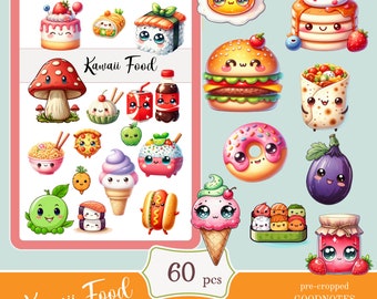 Kawaii Food Stickers | Cute Planner PNG for Goodnotes (Digital Download)