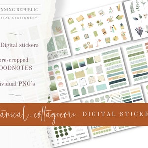 Botanical DIGITAL STICKERS |  Cottagecore Goodnote Stickers | Pre-Cropped Goodnotes Stickers & Individual PNG&#39;s | Digital Planner Stickers