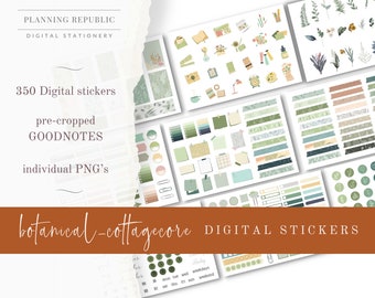 Pegatinas digitales Botanical Cottagecore / Planificador Goodnotes (PNG y PDF)