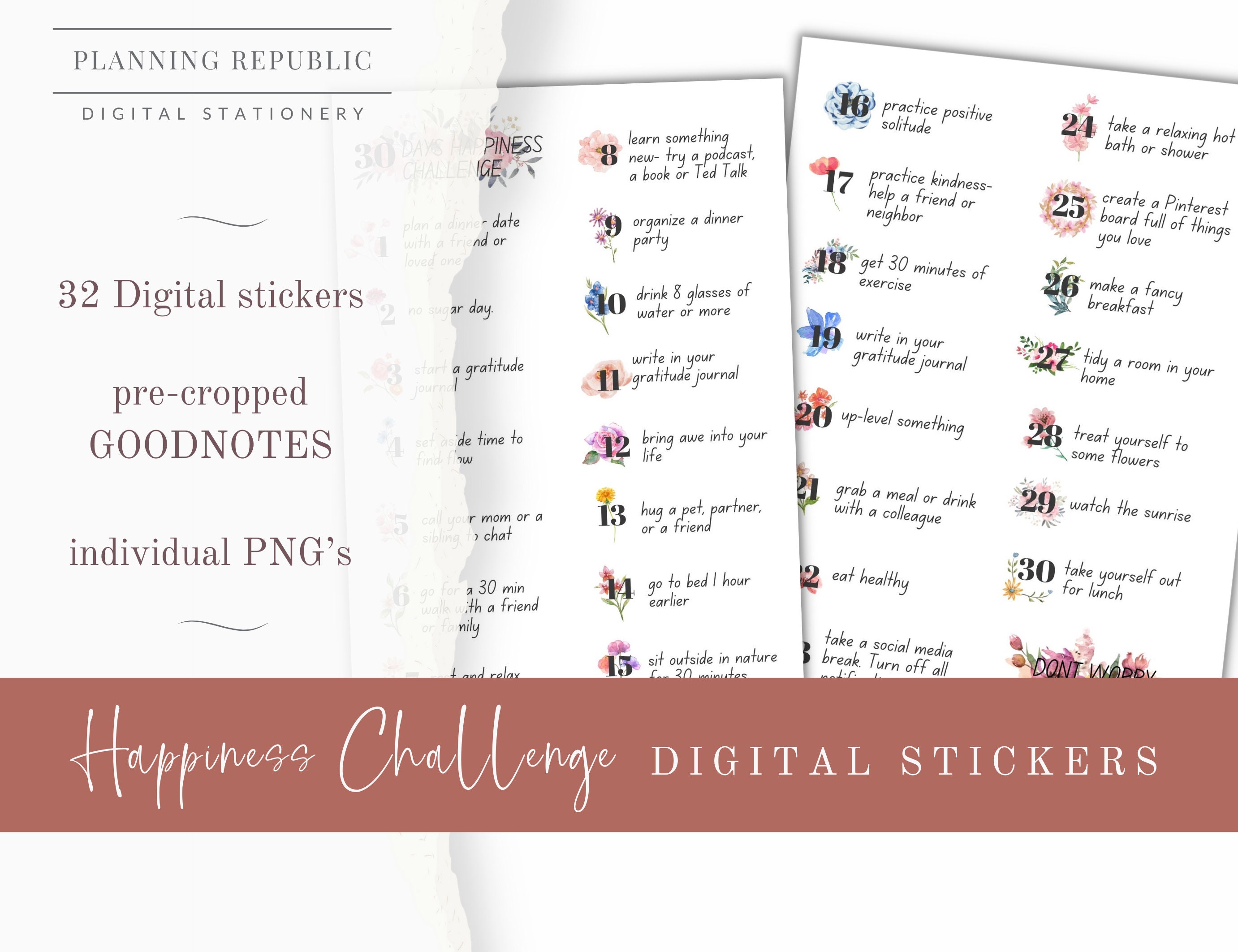 Productivity Sticker Pack, 50 Stickers png 30 Day Challenge