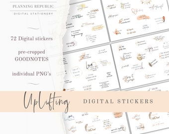 Uplifting Digital Sticker Quotes | Motivational Quotes with Clipart Stickers, Goodnotes Stickers | Blissful Stickers