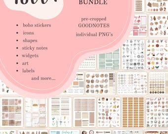 Boho Digital Sticker Bundle for Goodnotes | 4600+ PNG Stickers (Digital Download)
