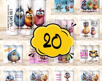 Funny Bird Tumbler Wrap Bundle, Seamless Sublimation Design (20oz)