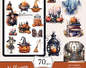 Halloween Goodnotes Stickers | Cute Autumn PNG Digital Stickers (Download)