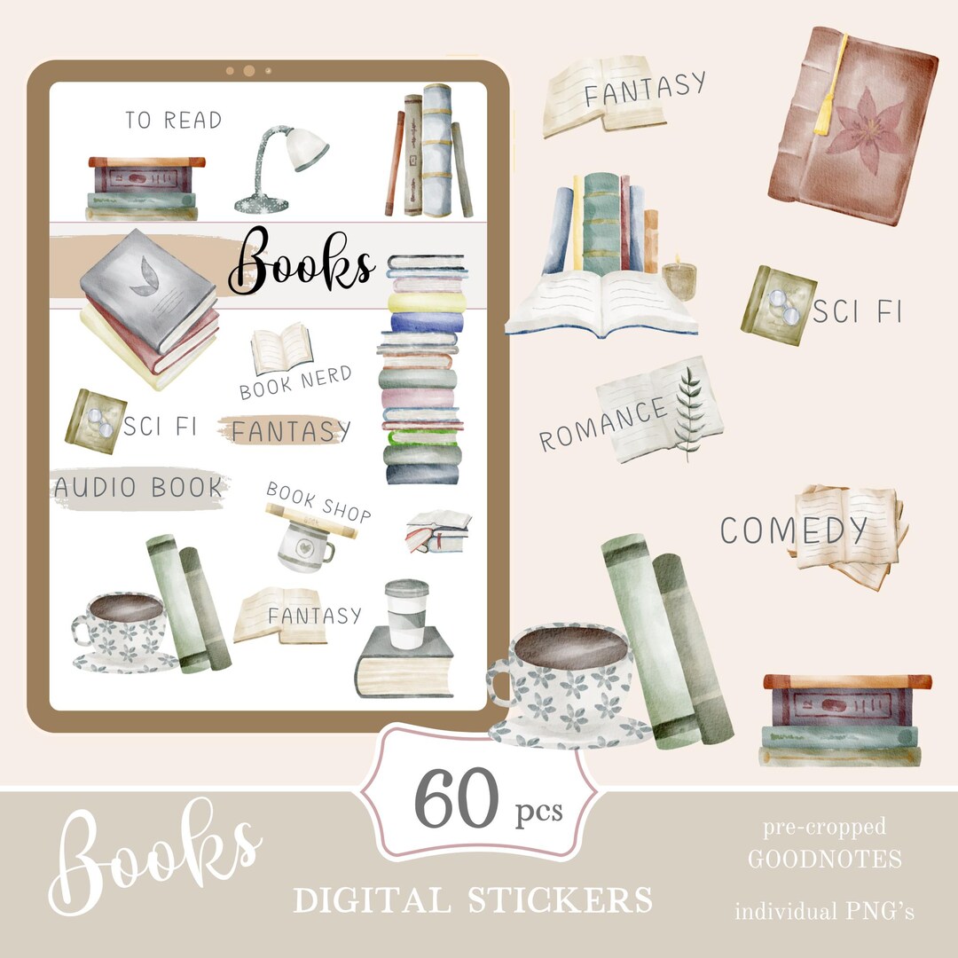 Books Goodnotes Stickers | Cute Planner Stickers, PNG (digital Download ...