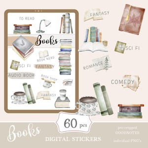 Books Goodnotes Stickers | cute digital sticker pack | everyday stickers download PNG | functional stickers | Notability