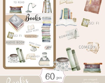 Books Goodnotes Stickers | Cute Planner Stickers, PNG (Digital Download)
