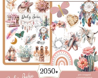 Boho Digital Stickers | Goodnotes Planner, Journal (PNG, PDF)