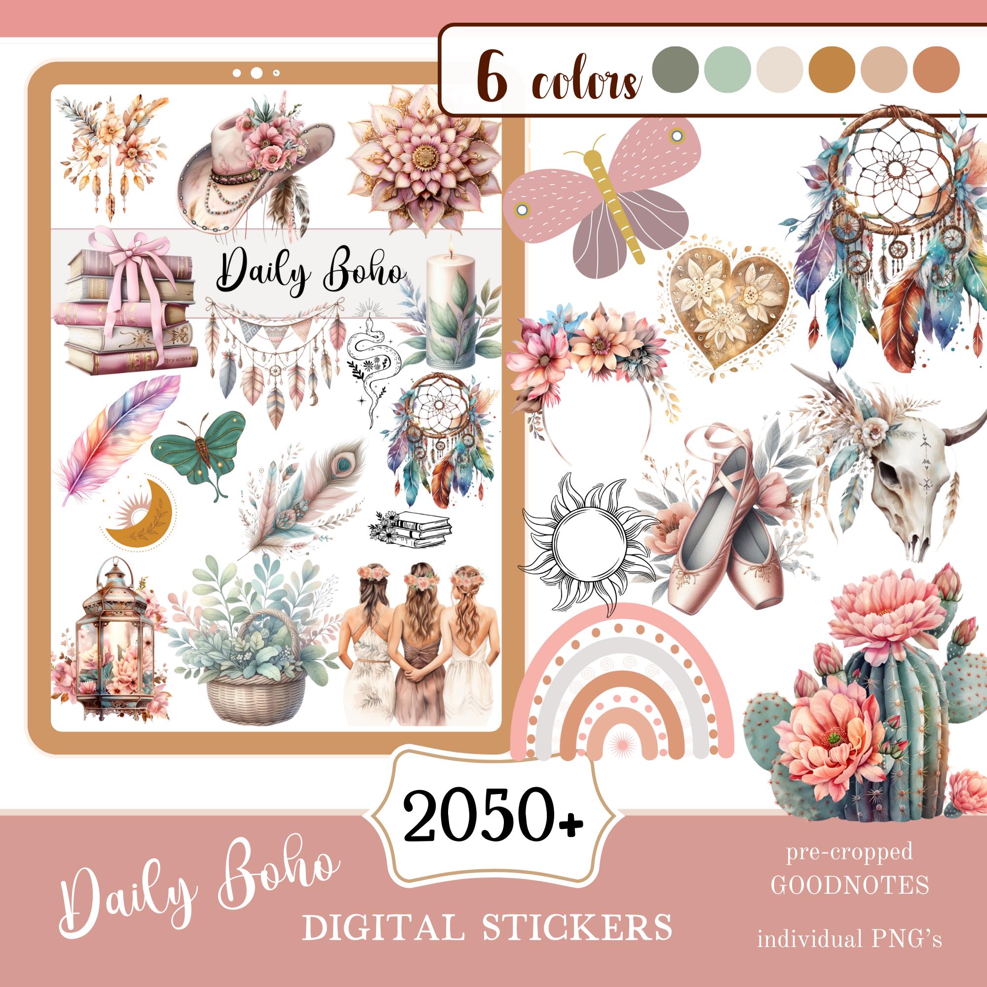 Boho Digital Stickers | Goodnotes Planner, Journal (PNG, PDF) - Etsy