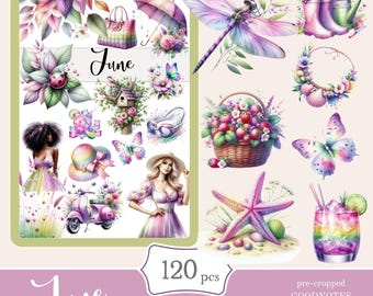 June Summer Digital Stickers | Goodnotes Notability (PNG, PDF)