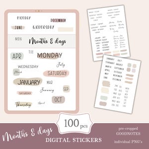 Months and Days Goodnotes Stickers | cute digital sticker pack | everyday stickers download PNG | functional stickers | Notability