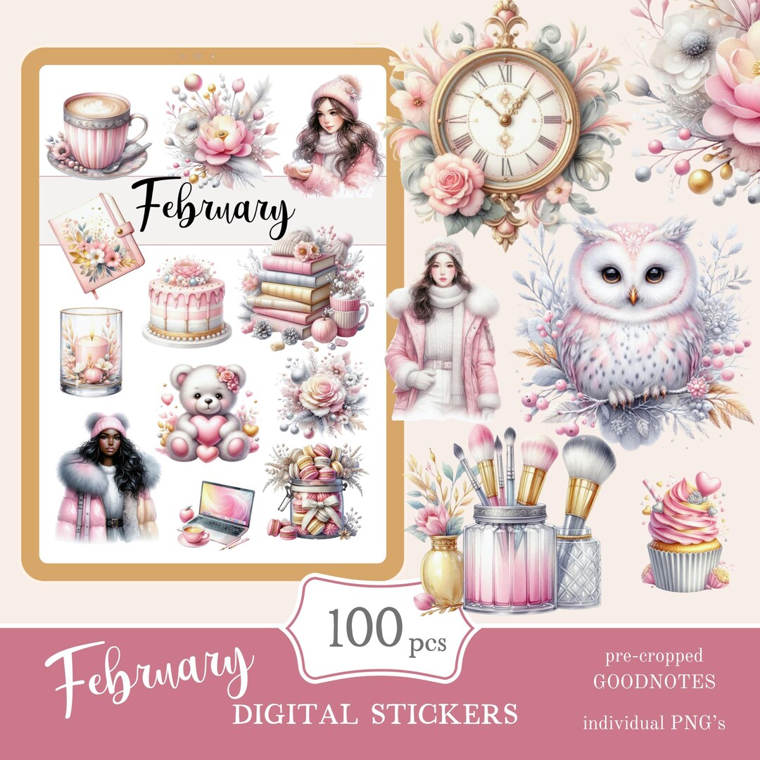 February Text Stickers February Goodnotes Stickers | Cute Digital Planner Stickers (PNG, PDF ...