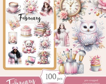 February Goodnotes Stickers | Cute Digital Planner Stickers (PNG, PDF)