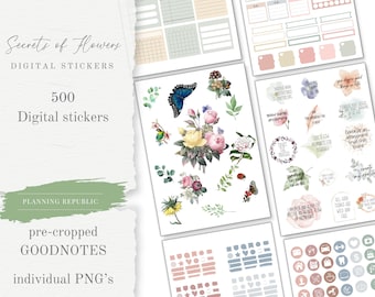 Floral Goodnotes Stickers | Cute Digital Planner Stickers (PNG, PDF)