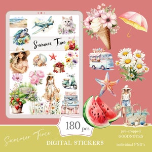 Summer Time Goodnotes Stickers | cute digital sticker pack | everyday stickers download PNG | functional stickers | Notability